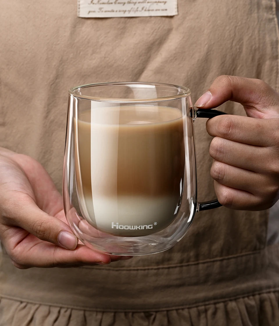 Tasse en verre à double paroi en verre borosilicate de 350-450 ml, résistante à la chaleur