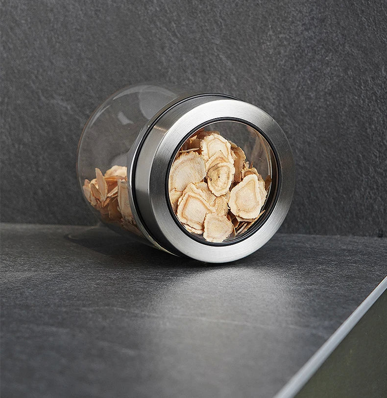 Bocal de rangement en verre transparent européen Bouteille de rangement pour grains de thé et café de cuisine