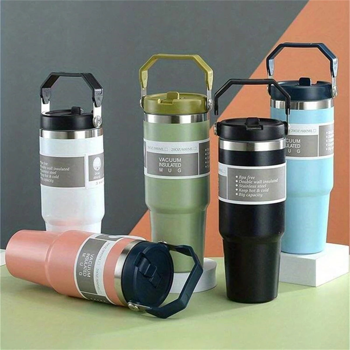 1 gourde isotherme avec couvercle en acier inoxydable, bouteille d'eau portable avec sac de transport