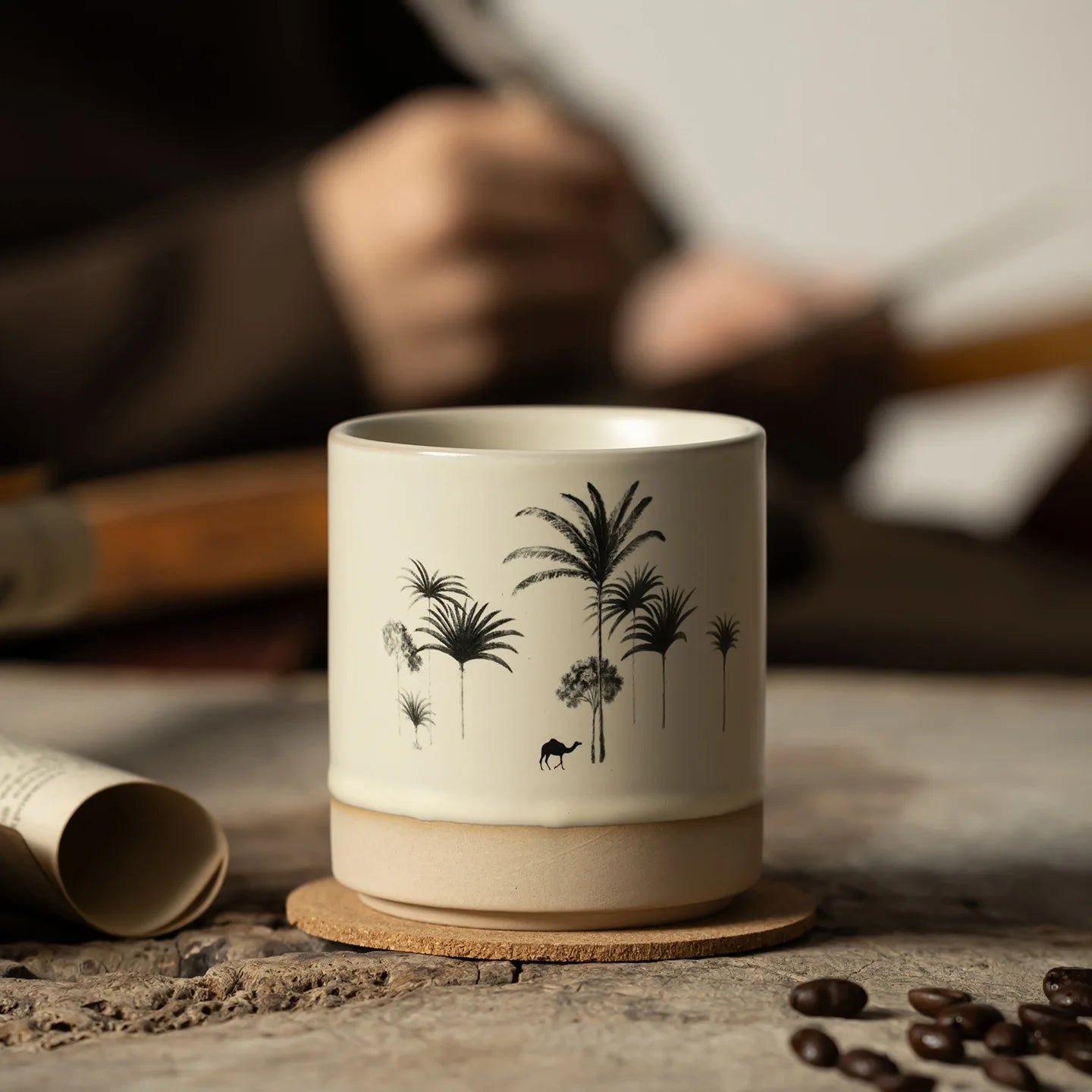 230ML Tasse Rétro en Poterie Grossière Style Moyen-Orient Arbre à Palmiers Arabe Chameau Thé