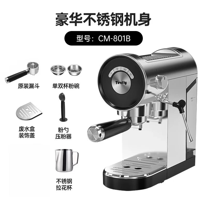 Machine à expresso semi-automatique Tenfly avec pompe 20 bars, compacte pour la maison