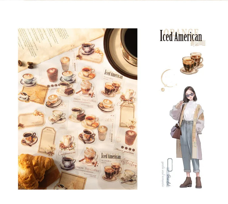 Lot de stickers PET Thème café vintage Créativité Adhésif DIY Scrapbooking