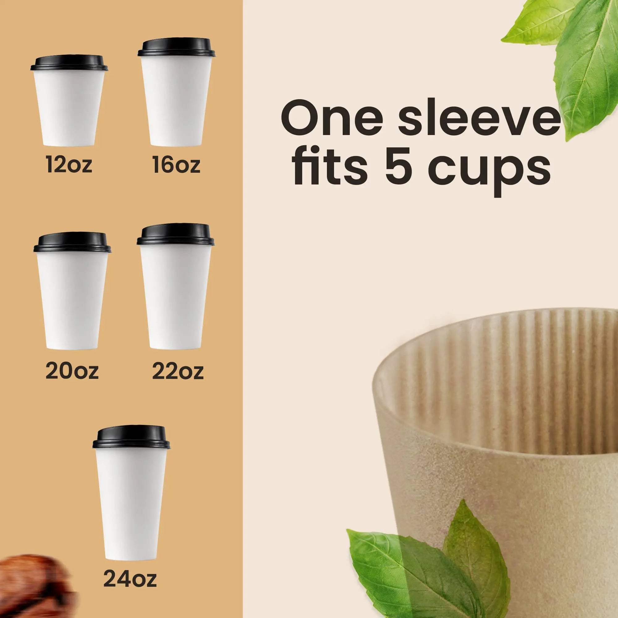 Manchons de tasses en papier ondulé marron, isolants thermiques pour tasses à café.