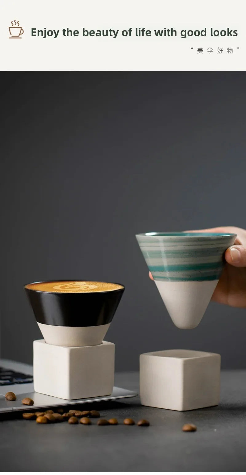 Mug à café en céramique triangulaire rétro, style japonais, fait main