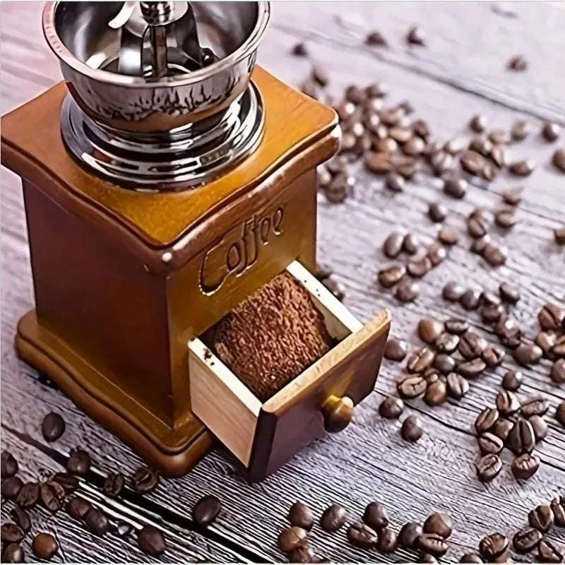 Moulin à café manuel vintage, broyeur à café à manivelle, vintage en bois