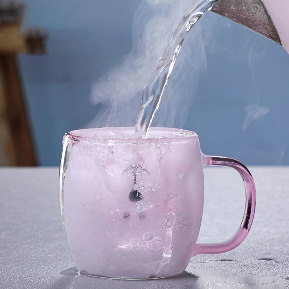 Mug à café double ours mignon avec poignée, tasse transparente mignonne pour lait jus thé