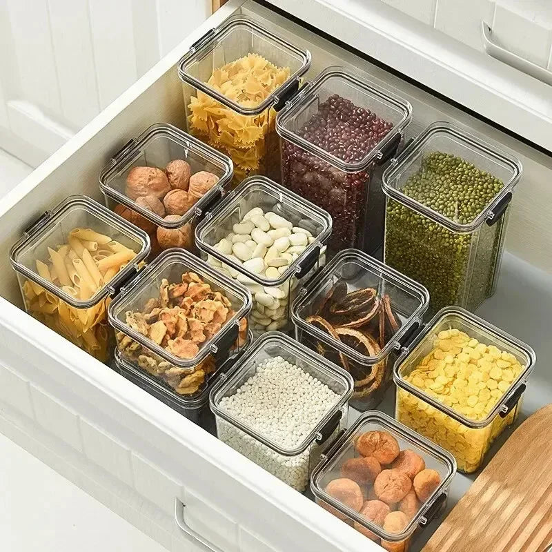 Lot de boîtes de rangement hermétiques pour cuisine, bocaux scellés pour céréales, conteneurs à épices empilables pour tiroir
