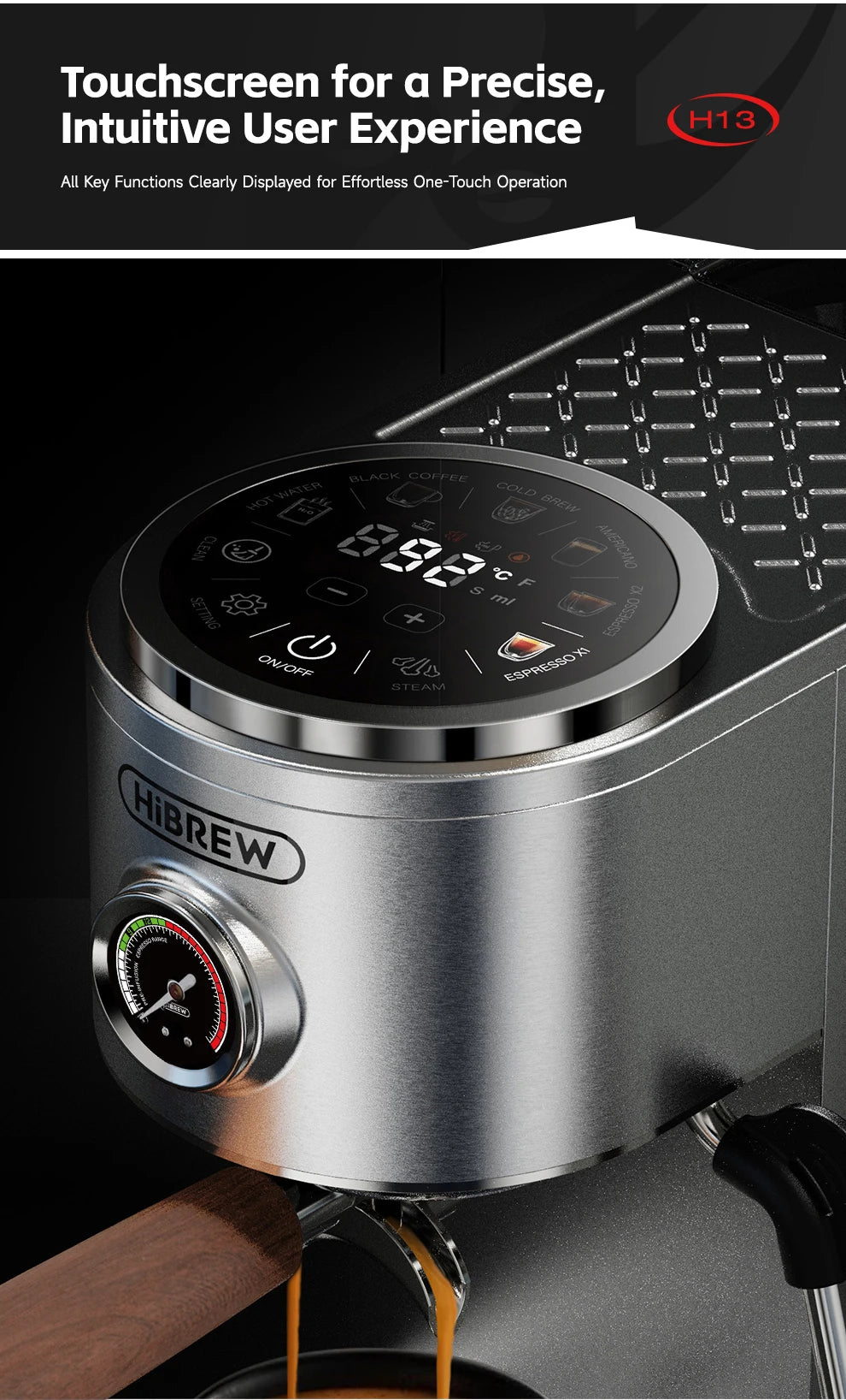 HiBREW Semi-automatic Espresso Coffee Machine 3 Level Temperature Adjustable Cold/Hot 20Bar Coffee Maker Cappuccino H13