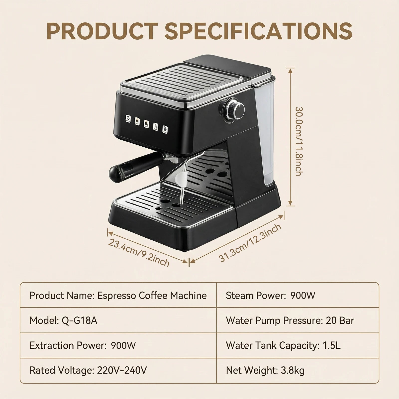 Podofo Machine à espresso 20 bars Machine à café espresso Mousseur à lait