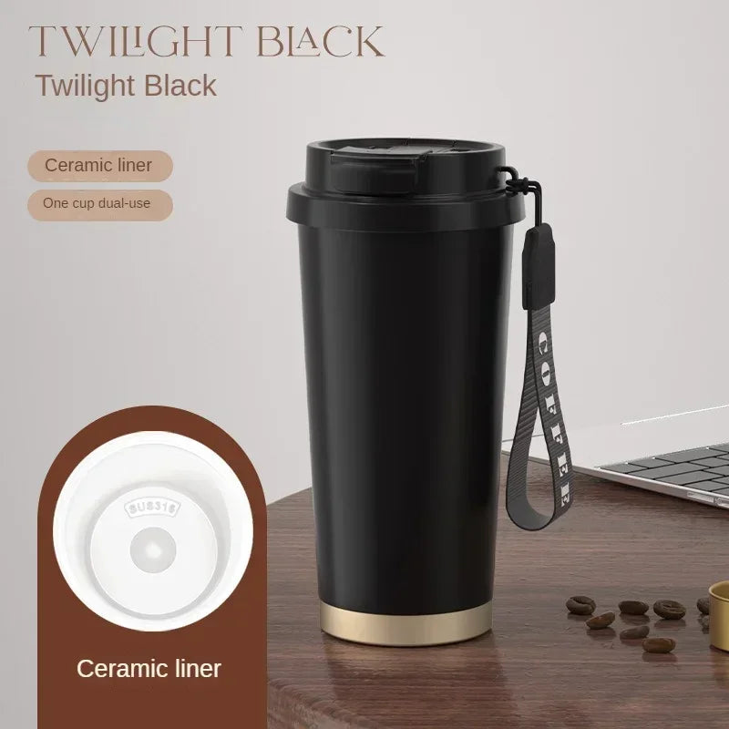 Tasse à café isotherme élégante en céramique, acier inoxydable à double paroi sous vide