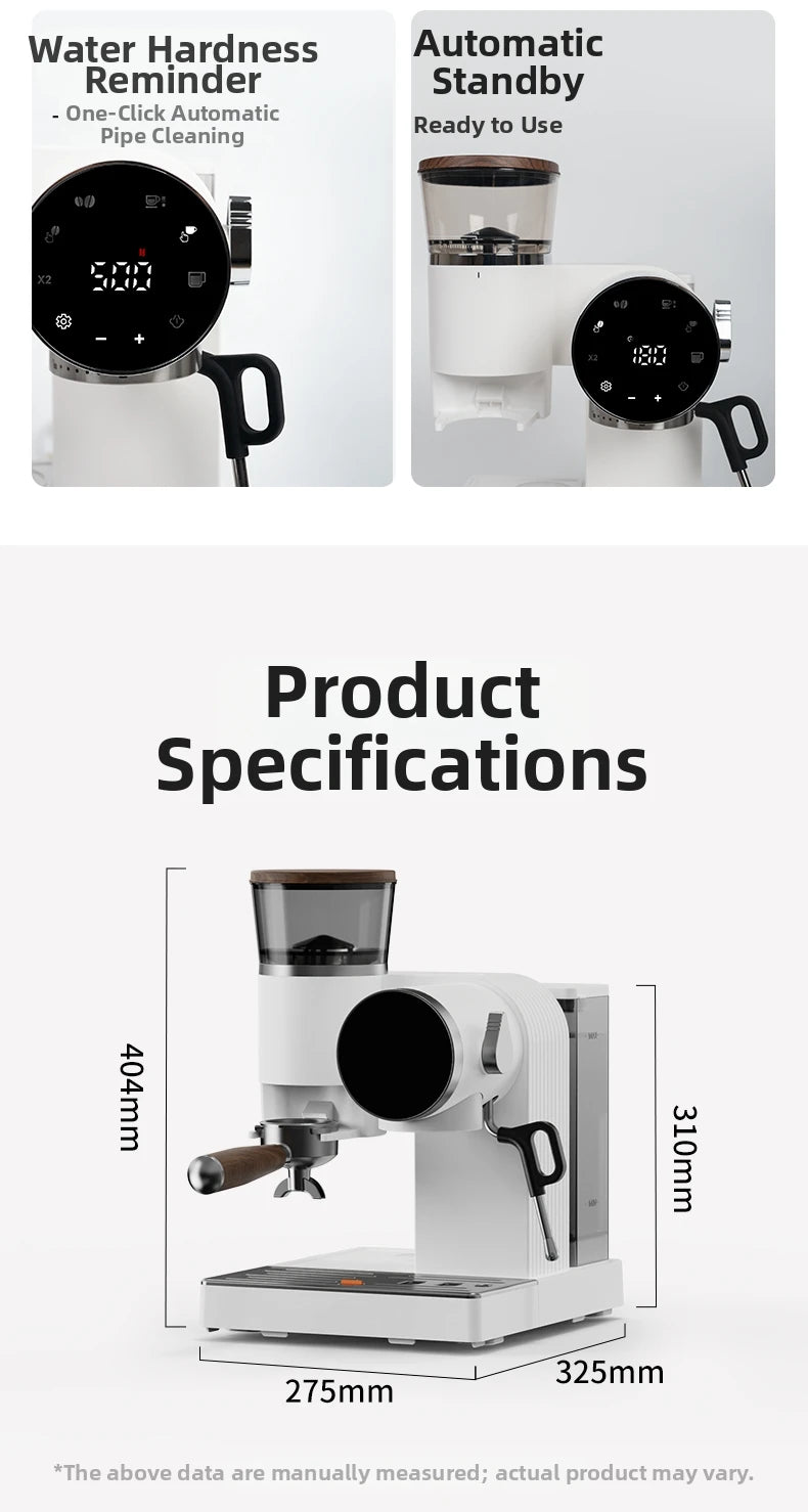 2-in-1 Coffee Machine with Grinder & Milk Frother - 15Bar Espresso Maker for Hot/Iced Coffee Grinding Degree Adjustment Office