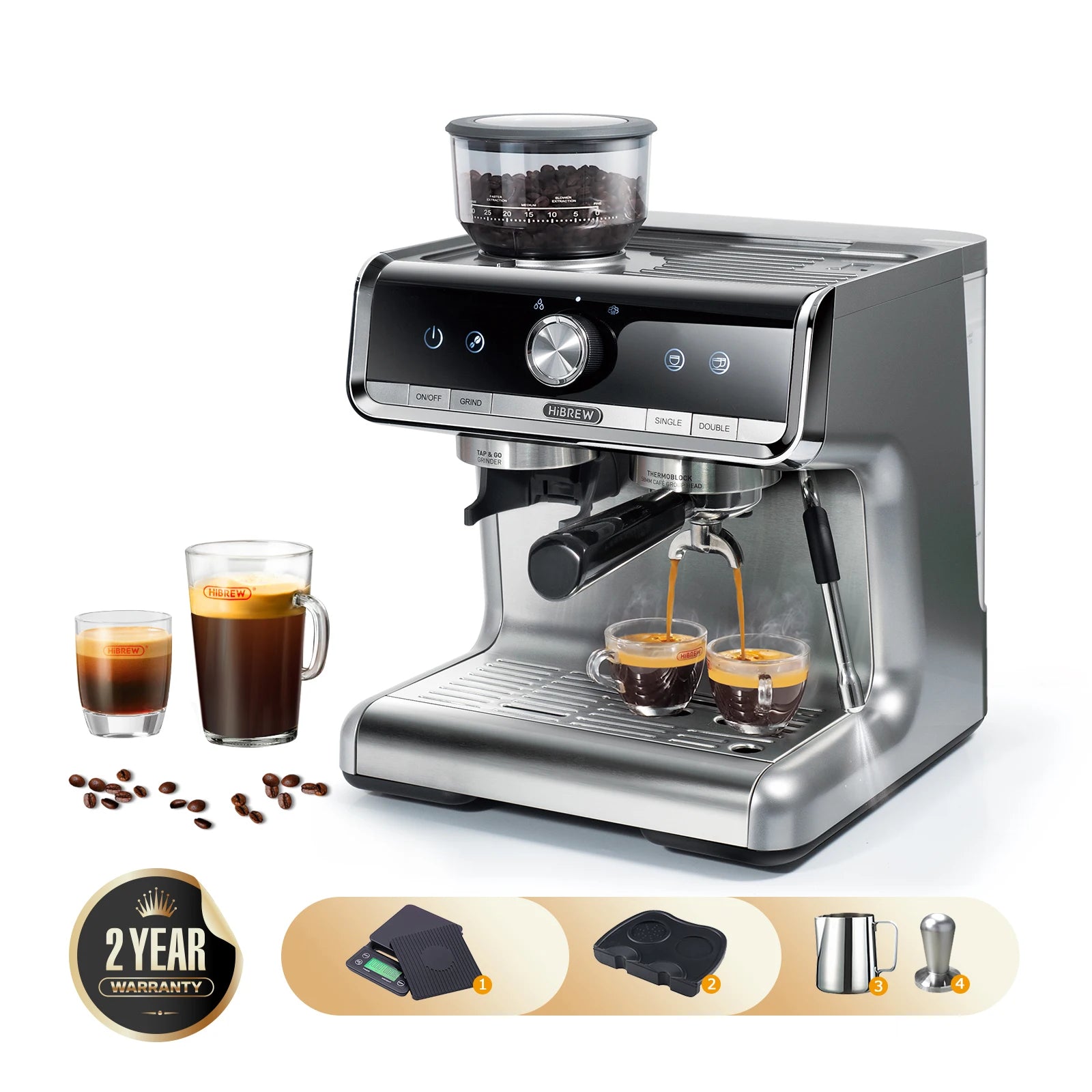 Machine à café HIBREW Barista Pro 20 bars, de la mouture à l'espresso