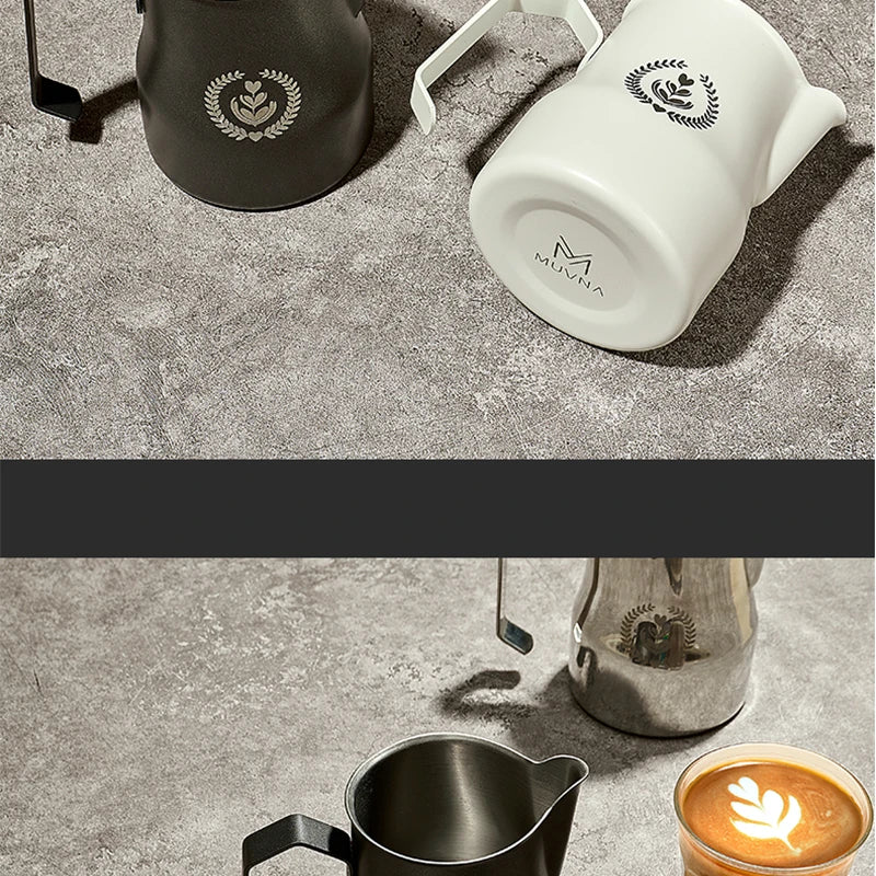 MUVNA Pichet à lait pour expresso, pichet moussant pour café 350/450 ml, tasse à bec verseur pointu