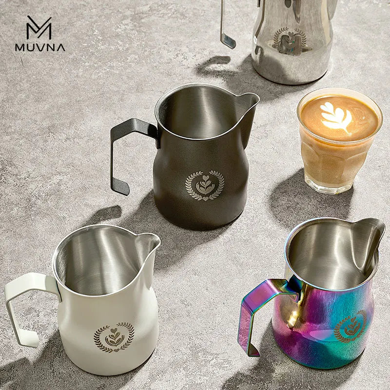 MUVNA Pichet à lait pour expresso, pichet moussant pour café 350/450 ml, tasse à bec verseur pointu