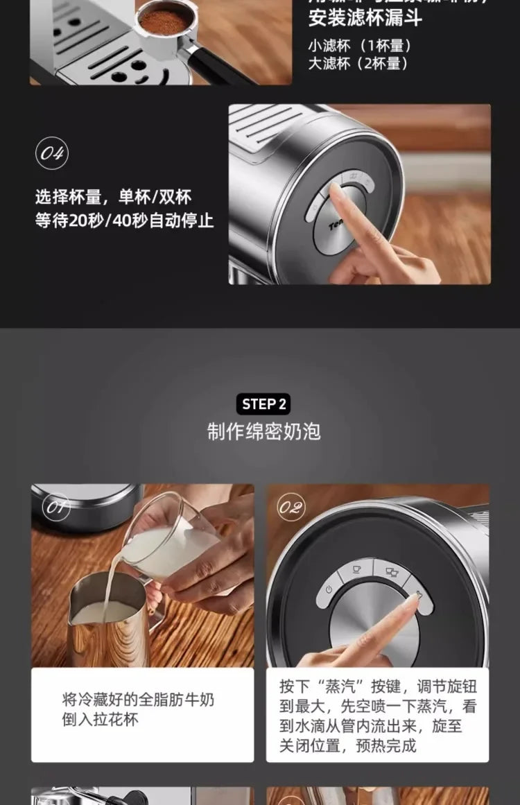 Machine à expresso semi-automatique Tenfly avec pompe 20 bars, compacte pour la maison