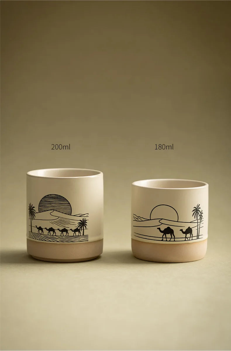 230ML Tasse Rétro en Poterie Grossière Style Moyen-Orient Arbre à Palmiers Arabe Chameau Thé