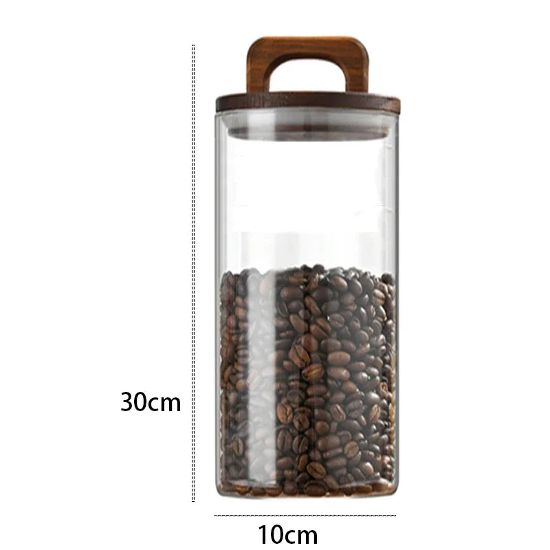 Bocal en verre avec couvercle en bois 1 pièce, récipient alimentaire hermétique, pour grains de café, cuisine