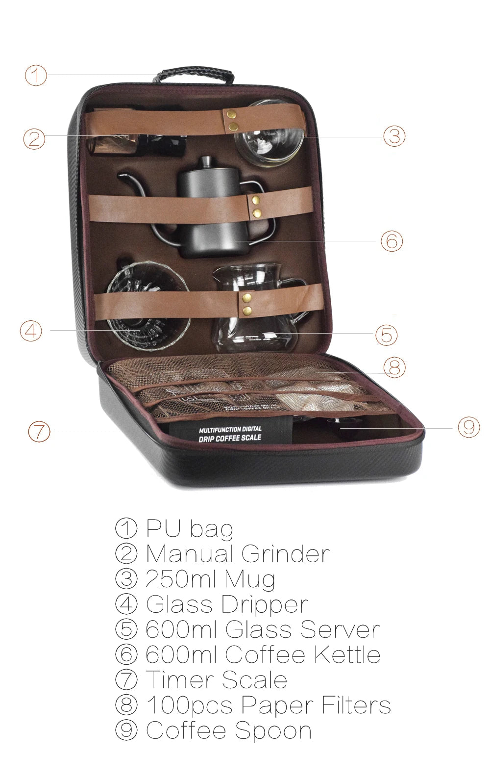 Coffret Cadeau Café de Luxe Moulin Cafetière à Main Filtre Goutte à Goutte en Verre Café Domestique