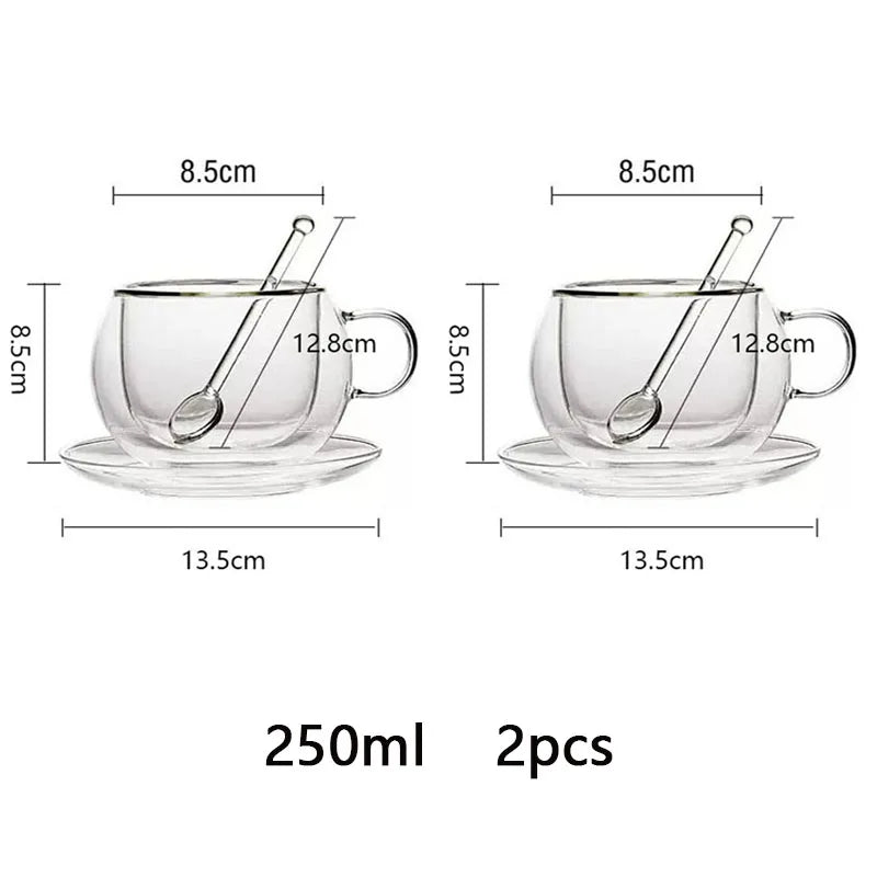 Tasse à café en verre à double paroi avec cuillère Ensemble de tasses à lait transparentes et résistantes à la chaleur