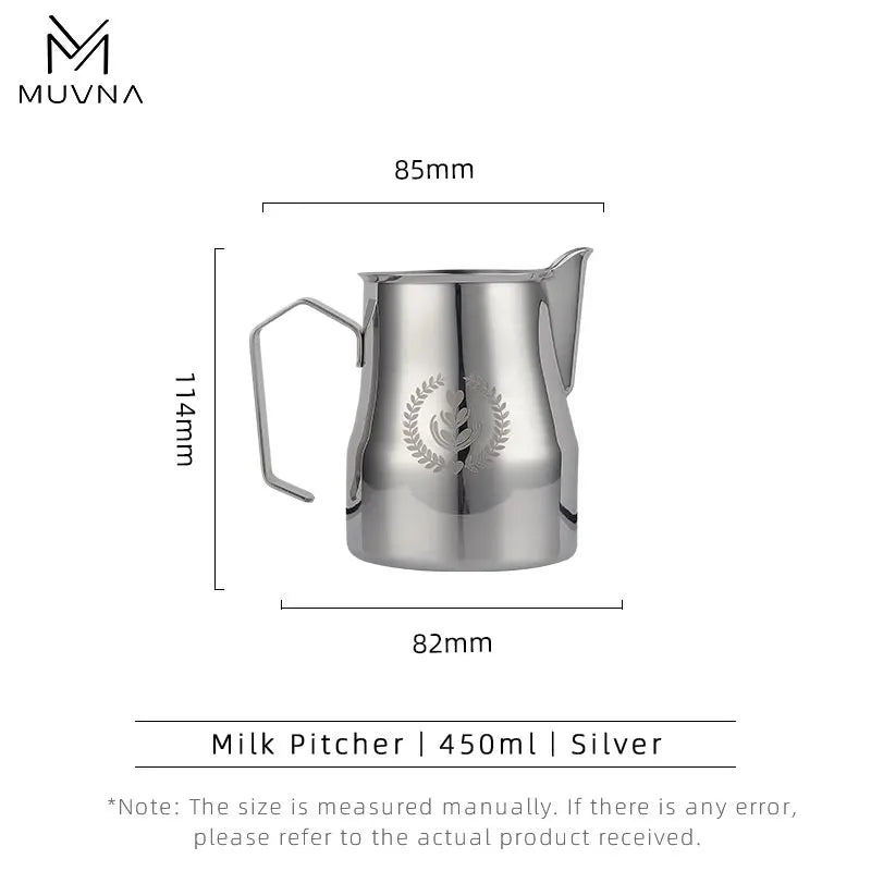 MUVNA Pichet à lait pour expresso, pichet moussant pour café 350/450 ml, tasse à bec verseur pointu