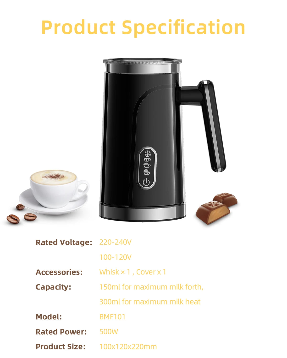 Chauffe-lait automatique chaud et froid pour mousseur à latte et chocolats chauds