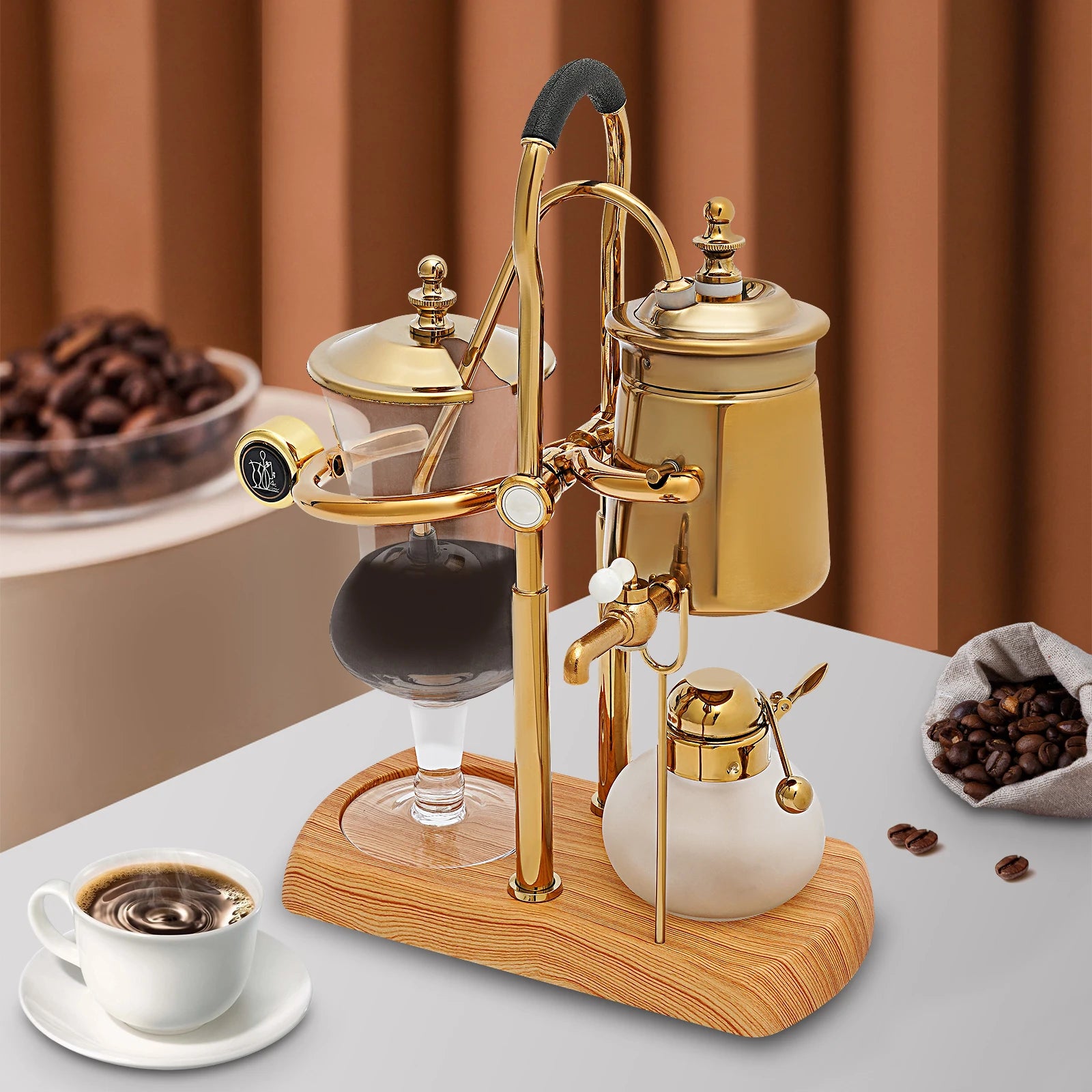Lot de 400 ml de cafetière à siphon dorée avec filtre intégré pour thé et café