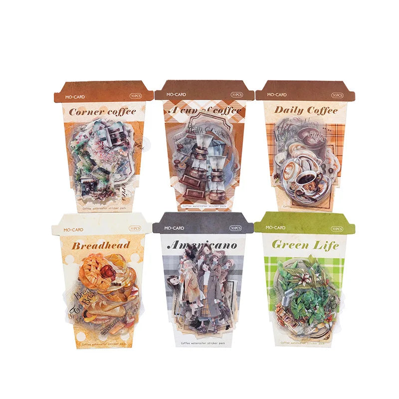 Lot de stickers PET Thème café vintage Créativité Adhésif DIY Scrapbooking