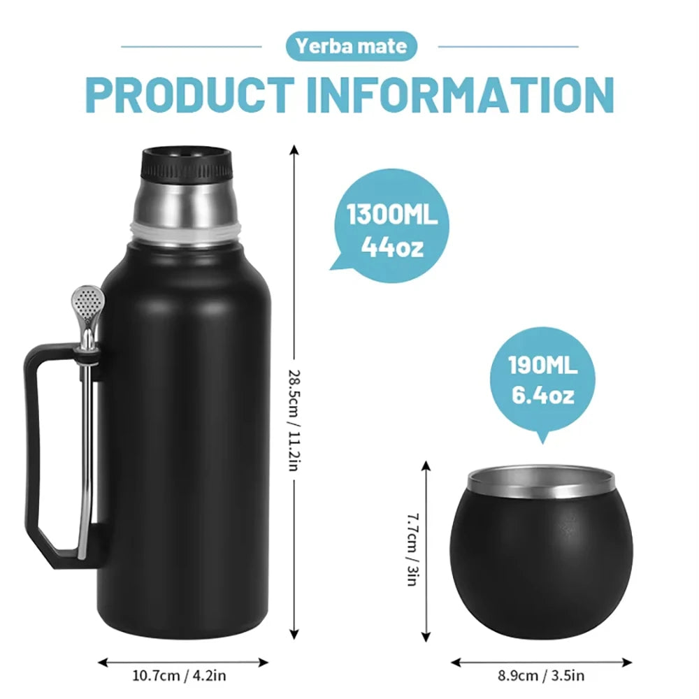 Bouteille isotherme de 1300 ml pour Yerba Maté, Tasse isotherme double paroi pour Yerba Maté