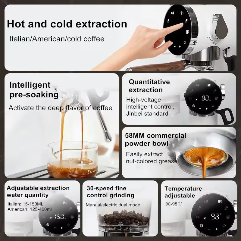 2-in-1 Coffee Machine with Grinder & Milk Frother - 15Bar Espresso Maker for Hot/Iced Coffee Grinding Degree Adjustment Office