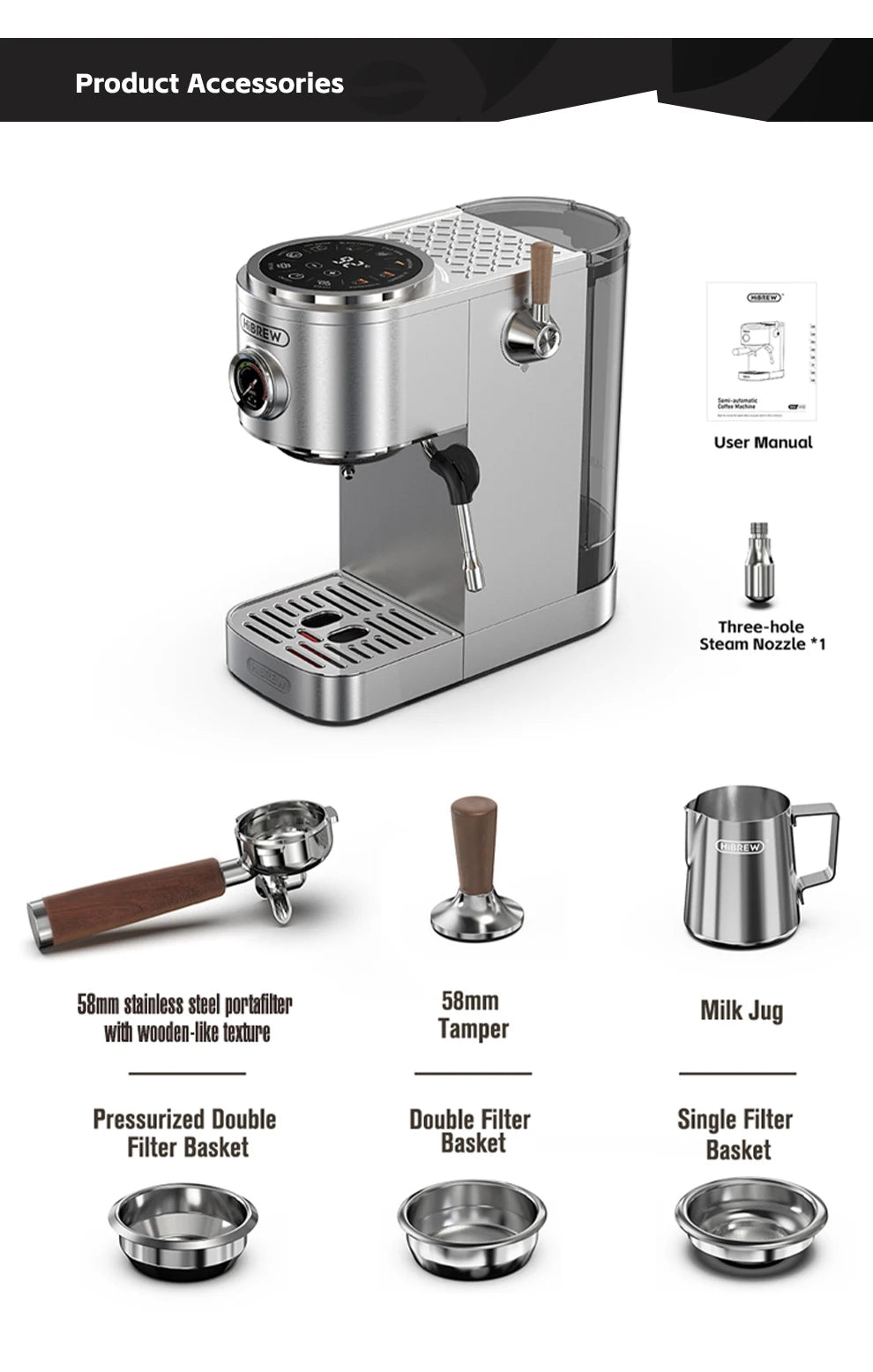 HiBREW Semi-automatic Espresso Coffee Machine 3 Level Temperature Adjustable Cold/Hot 20Bar Coffee Maker Cappuccino H13