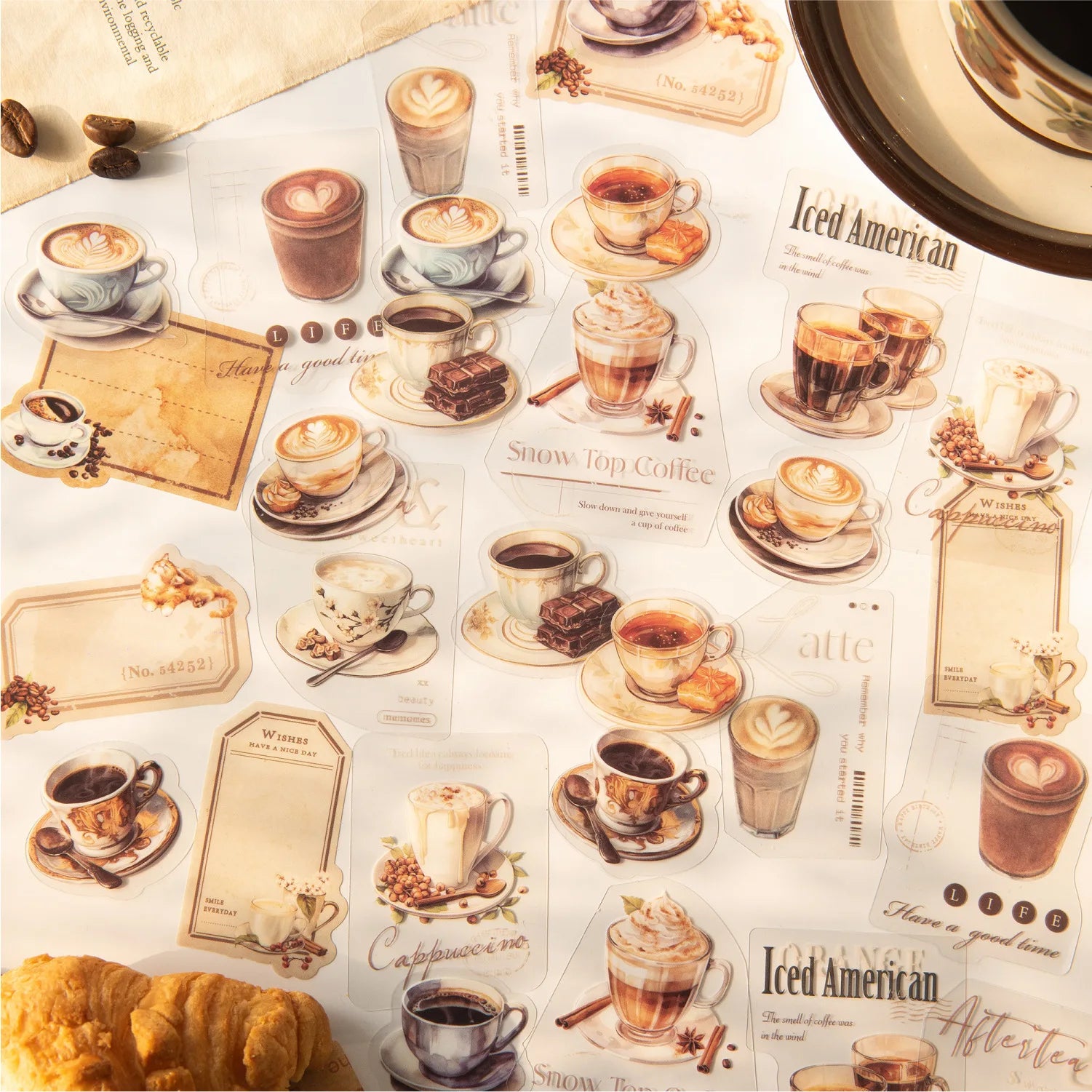 Lot de stickers PET Thème café vintage Créativité Adhésif DIY Scrapbooking