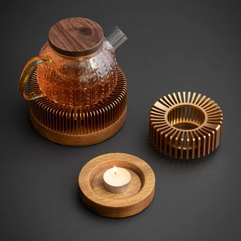 Chauffe-théière en alliage d'aluminium creux doré, chauffe-cafetière à bougie