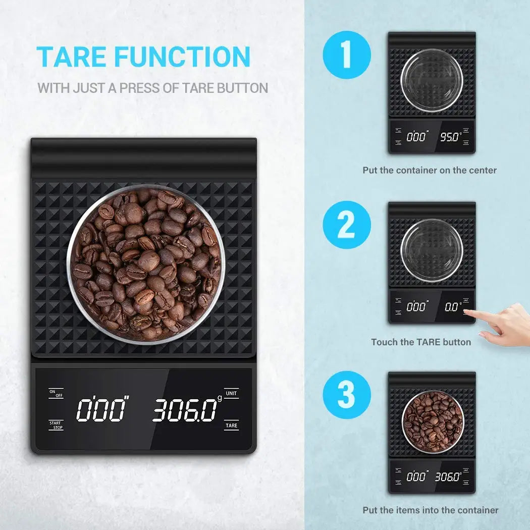 Balance de cuisine numérique 3kg/0.1g, grammes, électronique, haute précision, portable avec minuteur pour café et expresso