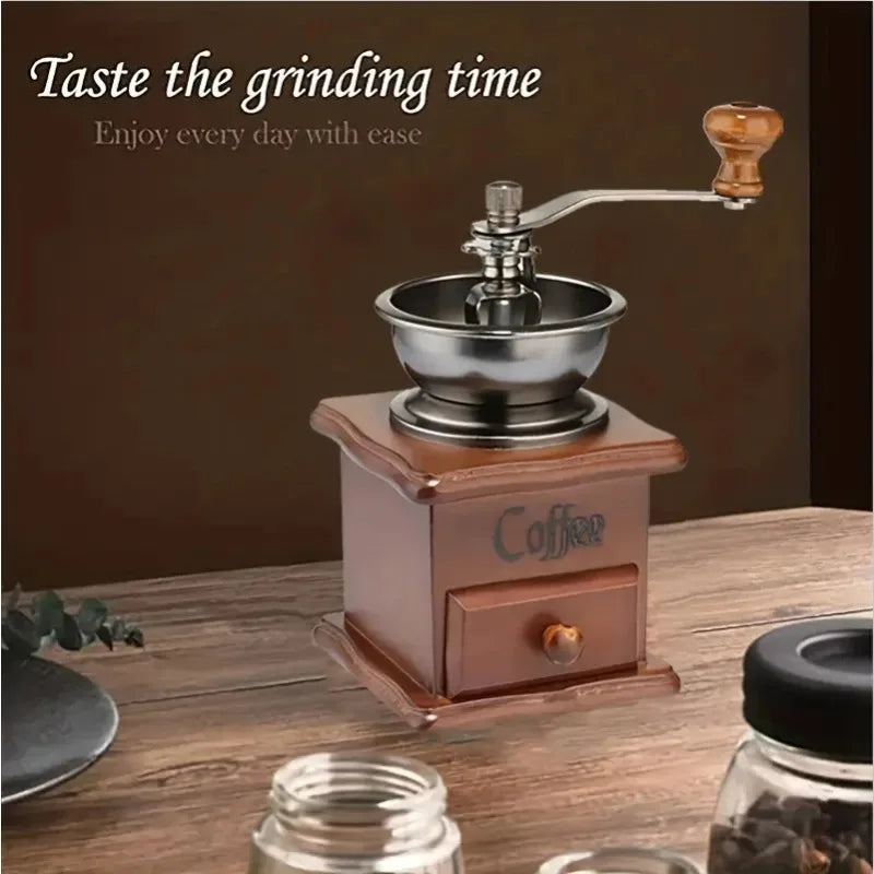 Moulin à café manuel vintage, broyeur à café à manivelle, vintage en bois