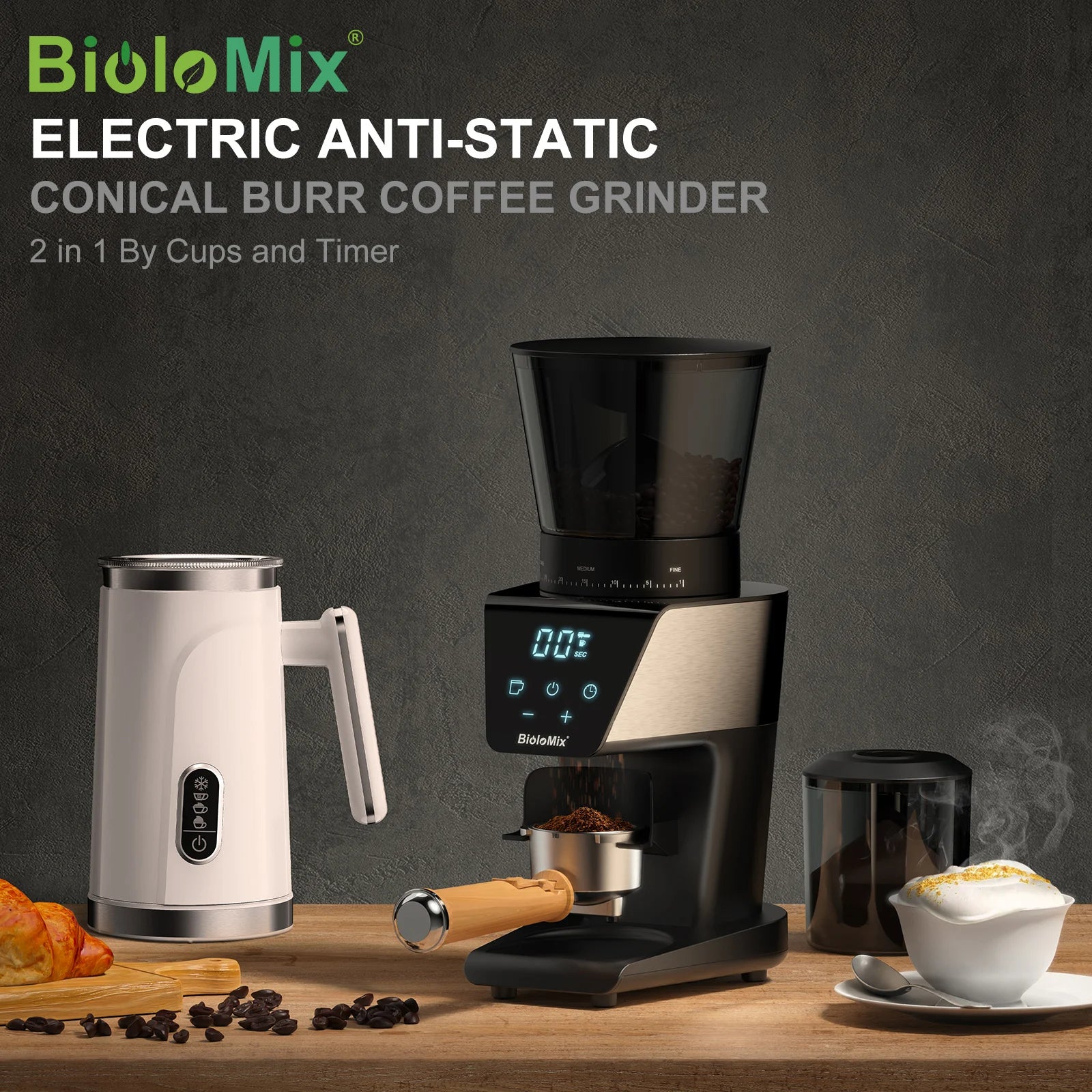 Moulin à café électrique automatique à meules BioloMix pour espresso