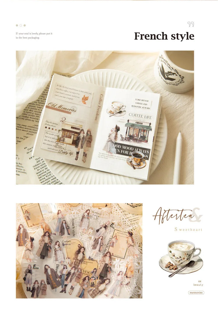 Lot de stickers PET Thème café vintage Créativité Adhésif DIY Scrapbooking