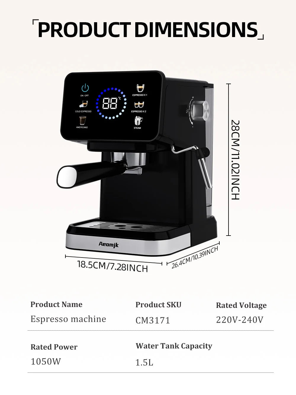 Machine à expresso domestique Machine à café infuseur chaud et froid à écran tactile