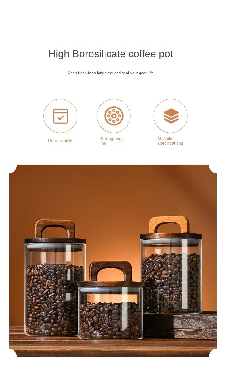 Bocal en verre avec couvercle en bois 1 pièce, récipient alimentaire hermétique, pour grains de café, cuisine