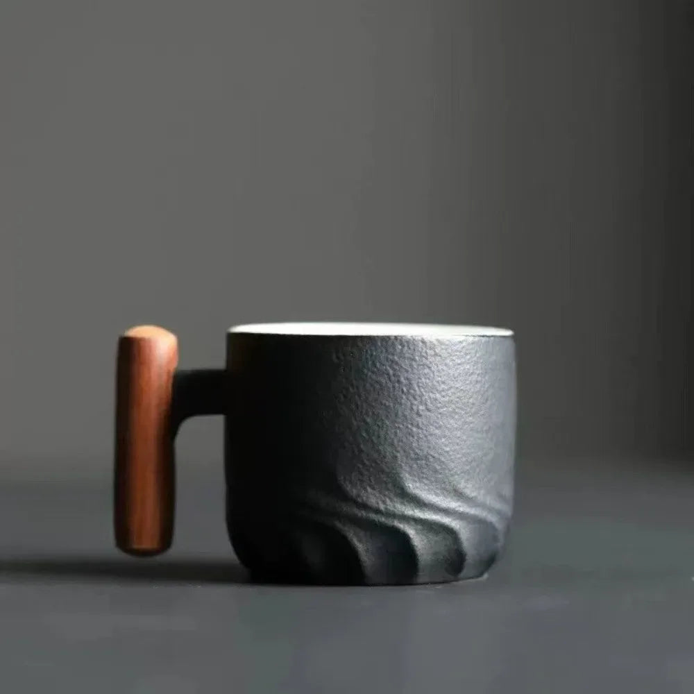 Tasse à café rétro en céramique avec filtre, poignée en bois, pour bureau