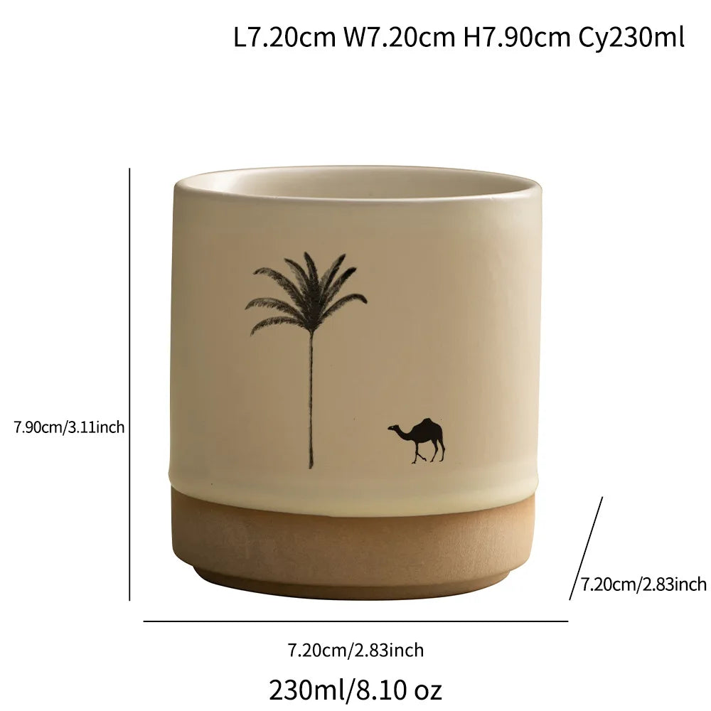 230ML Tasse Rétro en Poterie Grossière Style Moyen-Orient Arbre à Palmiers Arabe Chameau Thé