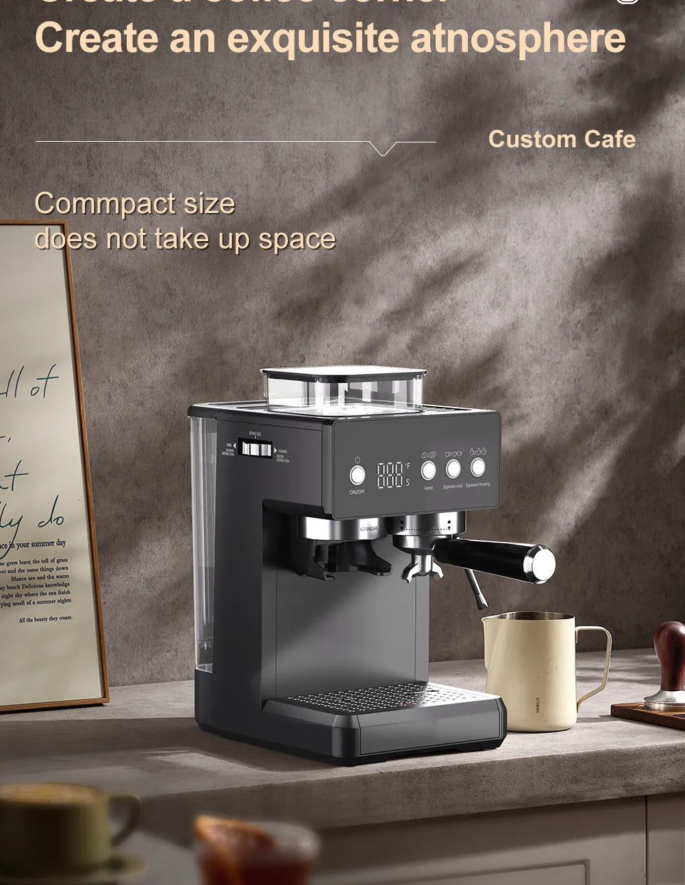 3-in-1 Semi-Automatic Espresso Machine with Built-in Grinder & Milk Frother | Cold Brew Function | 20Bar Pump for Home Barista
