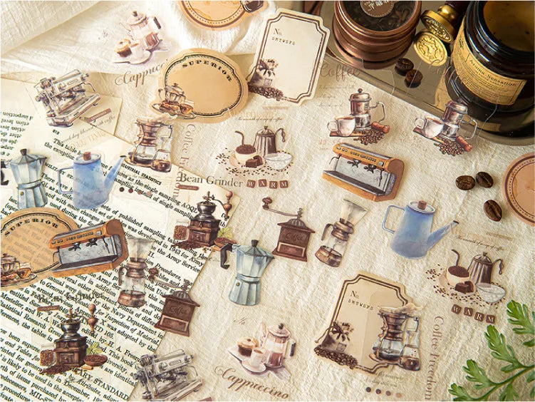 Lot de stickers PET Thème café vintage Créativité Adhésif DIY Scrapbooking