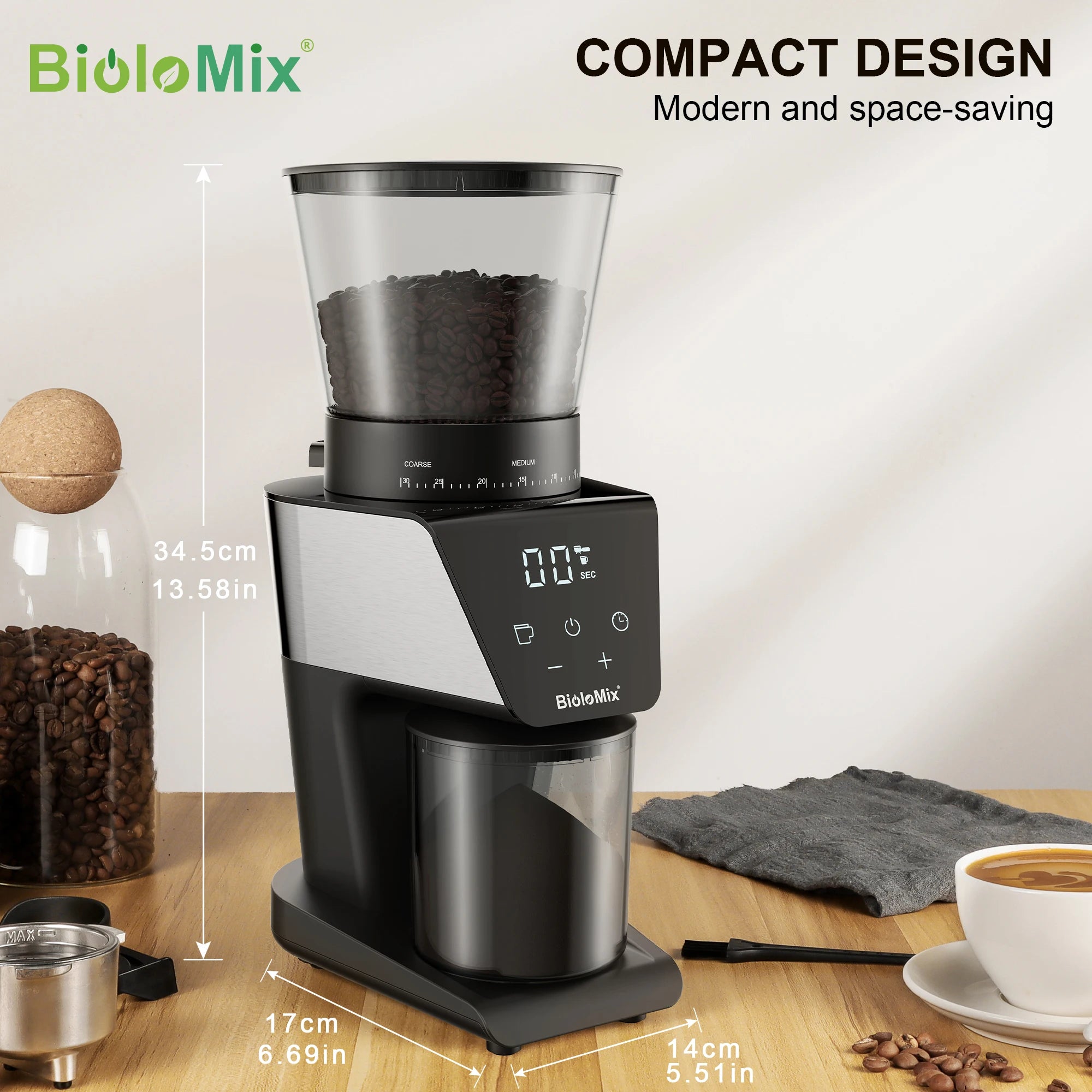 Moulin à café électrique automatique à meules BioloMix pour espresso