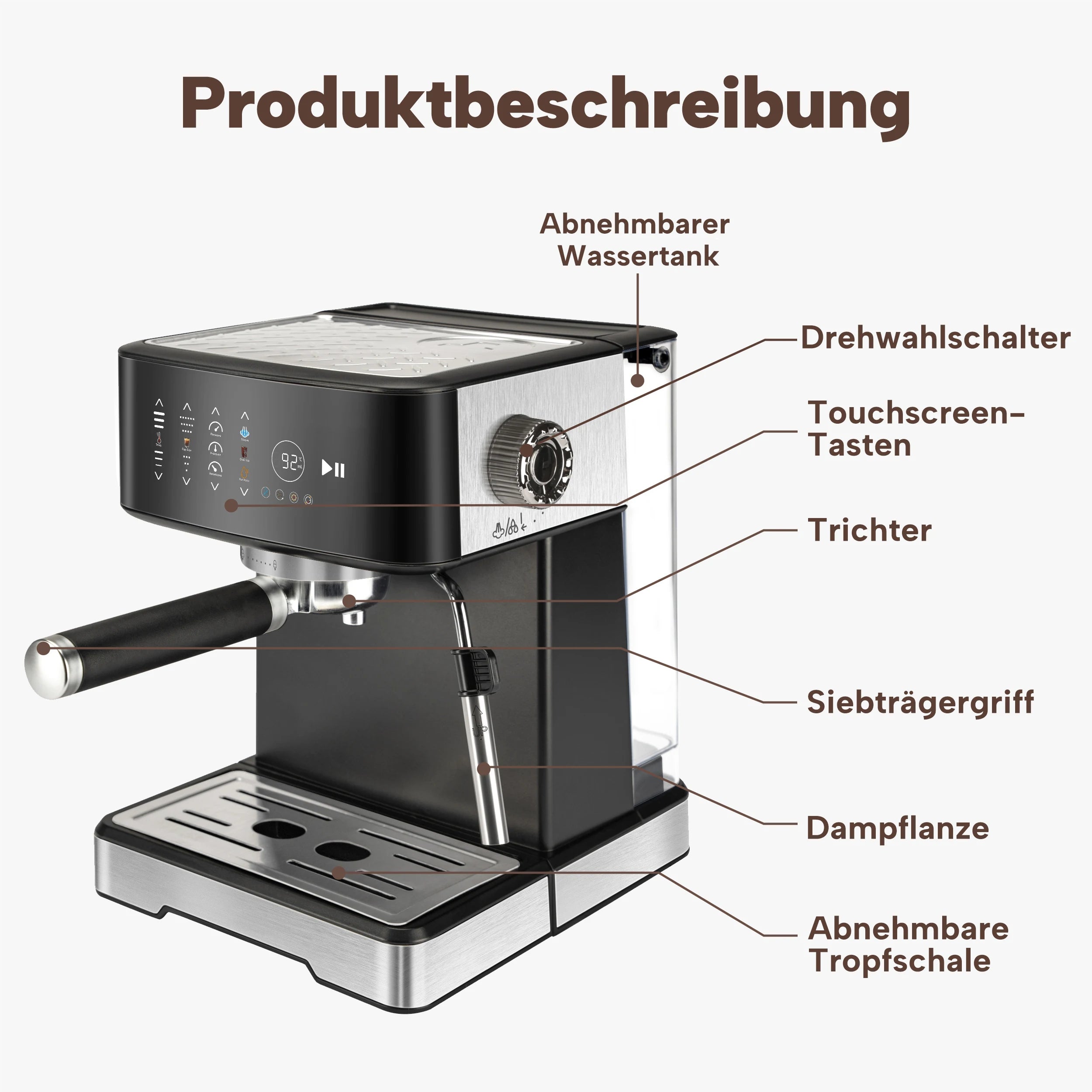 Machine à café expresso 20 bars 1400W avec mousseur à lait et écran tactile