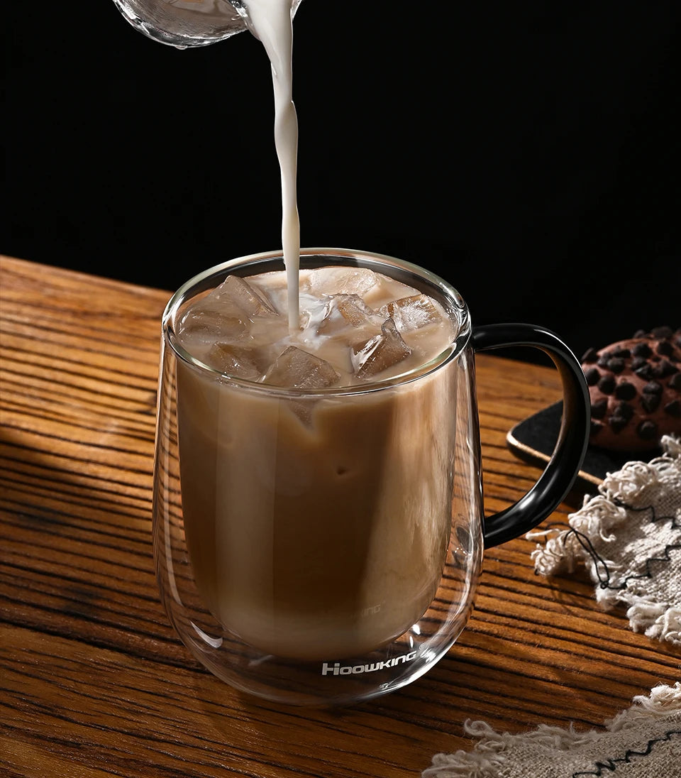 Tasse en verre à double paroi en verre borosilicate de 350-450 ml, résistante à la chaleur