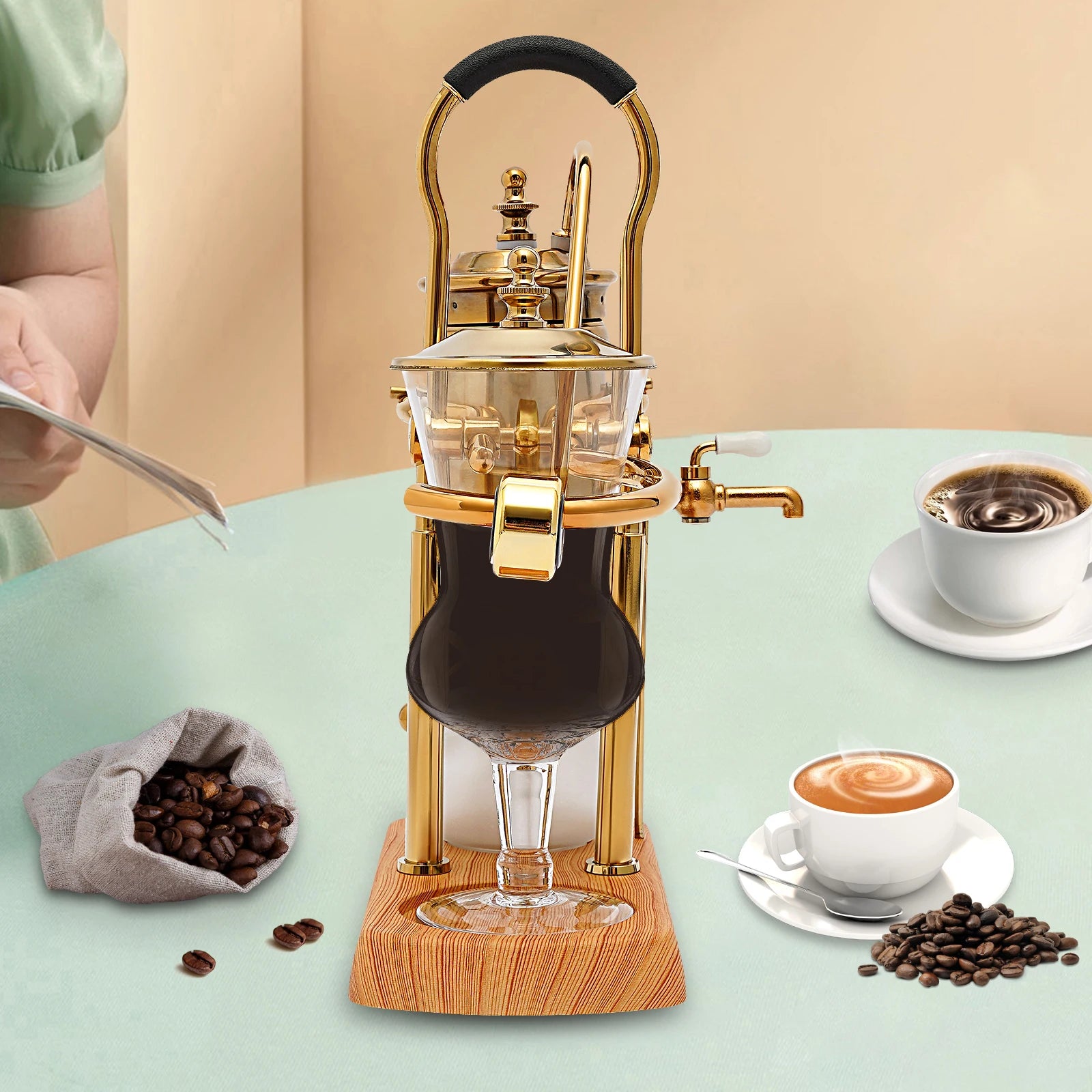 Lot de 400 ml de cafetière à siphon dorée avec filtre intégré pour thé et café