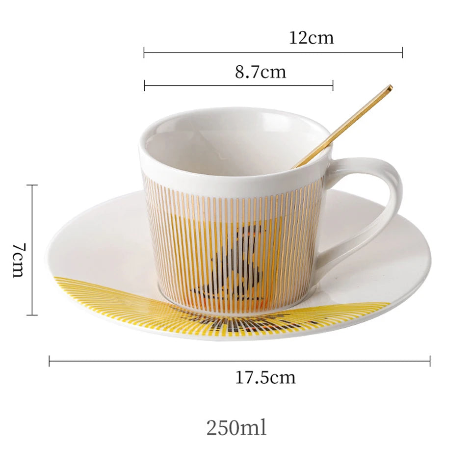 Ensemble tasse à café, soucoupe et plateau en céramique à reflet holographique mobile