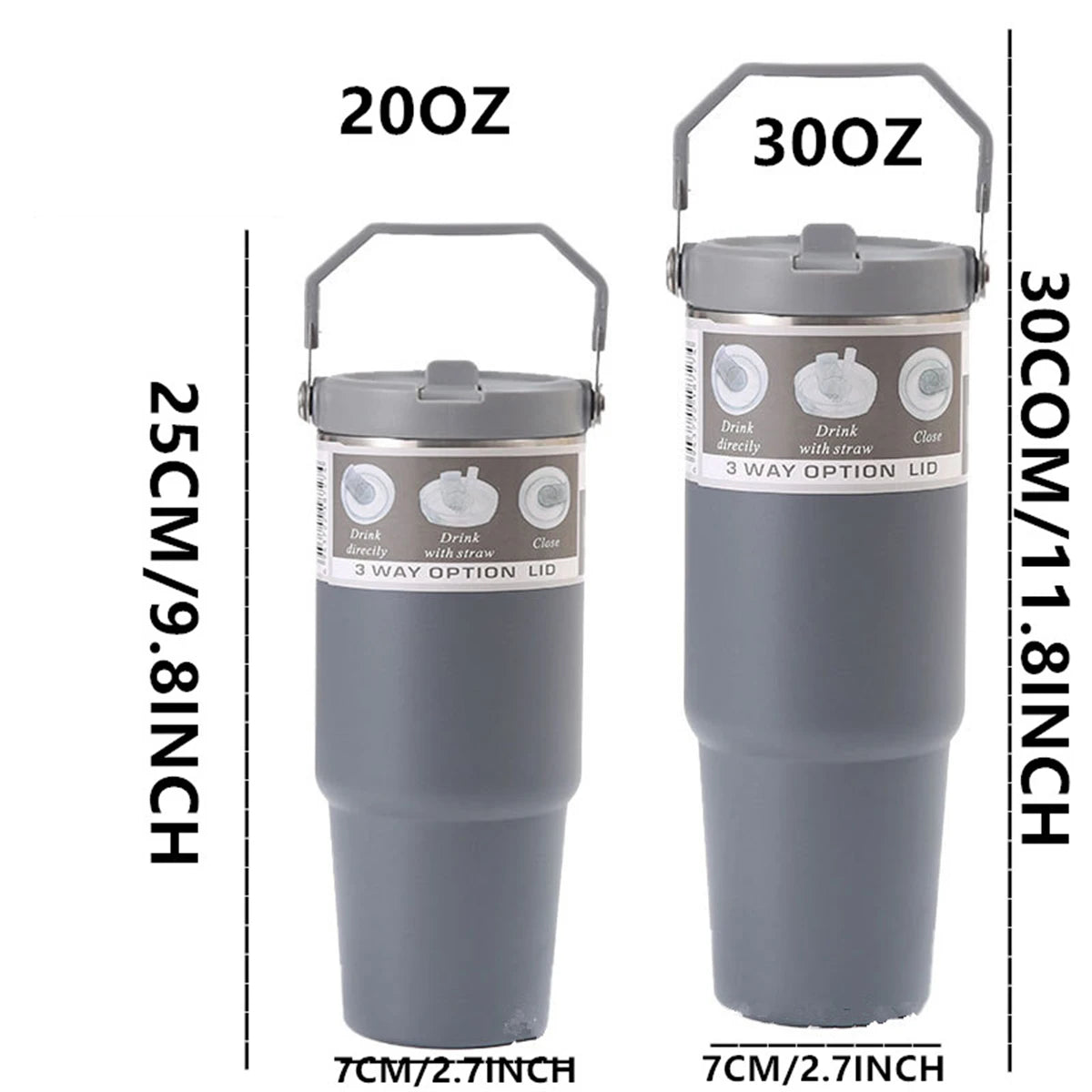 1 gourde isotherme avec couvercle en acier inoxydable, bouteille d'eau portable avec sac de transport