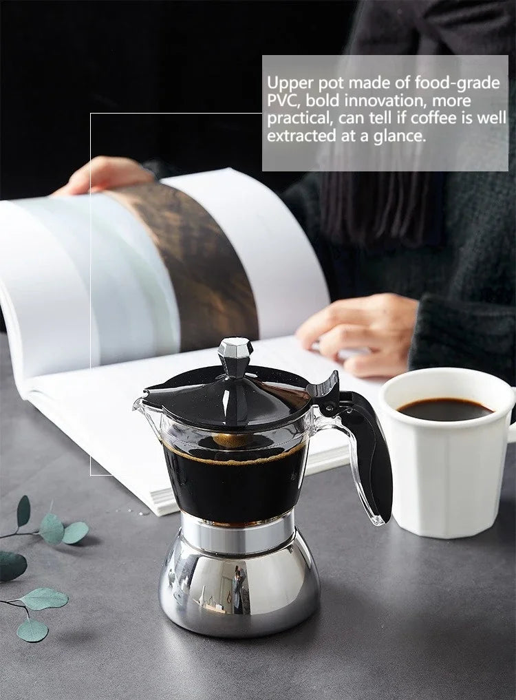 Cafetière Moka Classique en Acier Inoxydable, Cafetière Expresso 4/6 Tasses pour Cuisinière, Café Italien