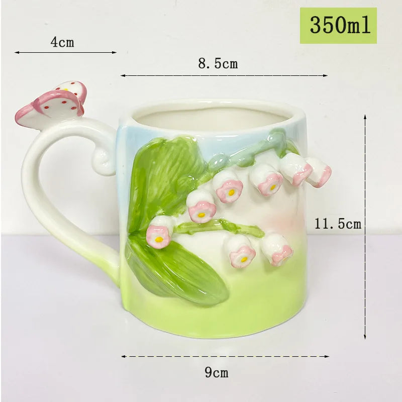 Tasse à café en céramique rose créative en relief motif tulipe pour fille, tasse à fleurs